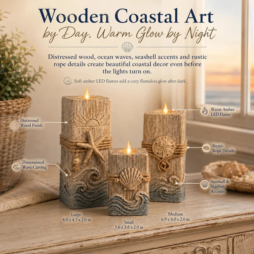 Coastal Wooden LED Candle Decor