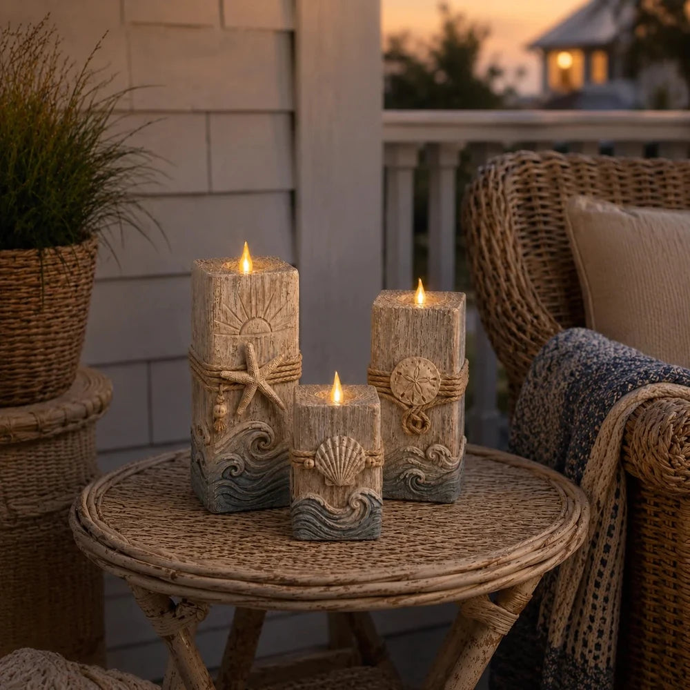 Coastal Wooden LED Candle Decor