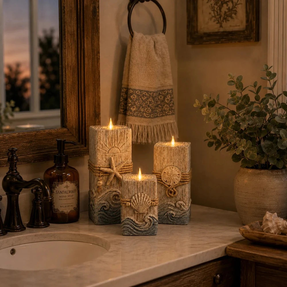 Coastal Wooden LED Candle Decor
