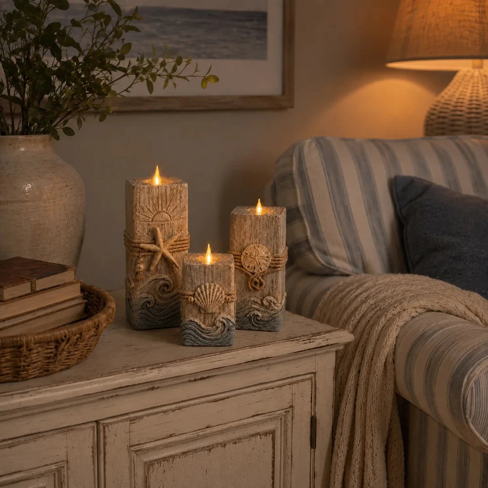 Coastal Wooden LED Candle Decor