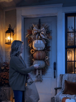 Lighted pumpkin fall door decor demonstration