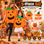 🎃 Pumpkin Pop-On Halloween Costume Set — Poncho &amp; Matching Hat | Kids &amp; Adults