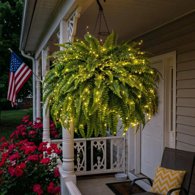 🔥 Last Day Sale Price | 💛Glowing Boston Ferns with Lights – 🌿 Zero Watering, Zero Maintenance