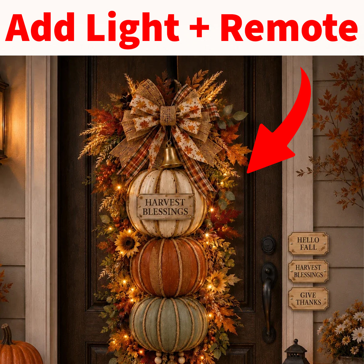 Add Light To Pumpkin Fall Door Decor